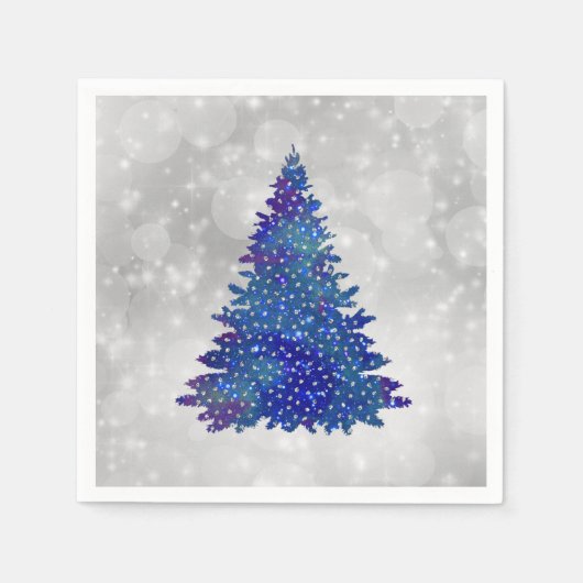 Trendy Blue Silver Glitzer Tree Weihnachten Serviette (Vorderseite)