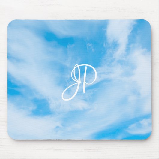 Trendy Blue Sky White Clouds Handgeschriebenes Mon Mousepad (Vorne)