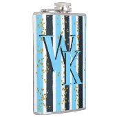 Trendy Blue Stripe Gold Glitzer Monogram Glam Flachmann (Rechts)