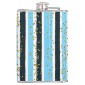 Trendy Blue Stripe Gold Glitzer Monogram Glam Flachmann (Rückseite)