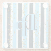 Trendy Blue Stripe Gold Glitzer Monogram Glam Glasuntersetzer (Rückseite)
