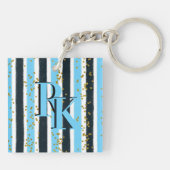 Trendy Blue Stripe Gold Glitzer Monogram Glam Schlüsselanhänger (Rückseite)