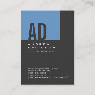 Trendy Blue Stripe Monogram Gray Business Card Visitenkarte