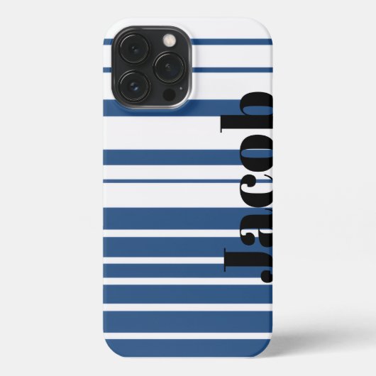 Trendy Blue Striped Custom Name iPhone Case Hülle (Rückseite)