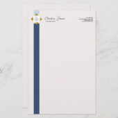 Trendy Blue Stripes Gold Logo Briefpapier (Vorne/Hinten)