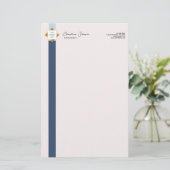 Trendy Blue Stripes Gold Logo Briefpapier (Stehend Vorderseite)