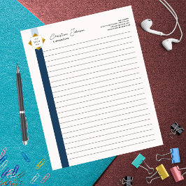 Trendy Blue Stripes Gold Logo Notizblock