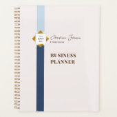Trendy Blue Stripes Gold Logo Planer (Vorderseite)