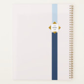 Trendy Blue Stripes Gold Logo Planer (Rückseite)