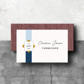 Trendy Blue Stripes Gold Logo Visitenkarte