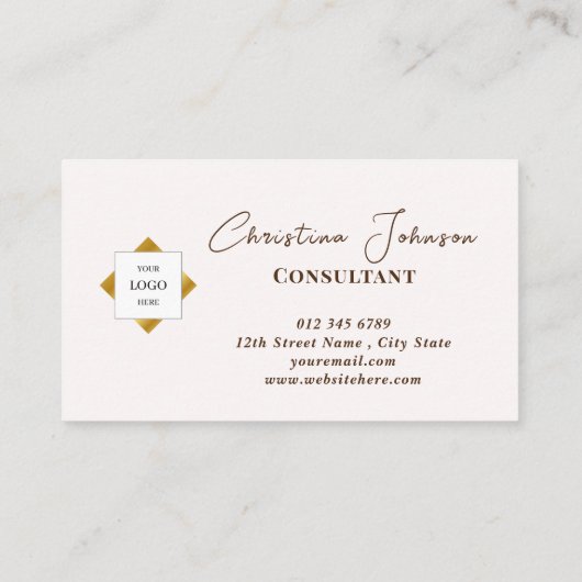 Trendy Blue Stripes Gold Logo Visitenkarte (Rückseite)