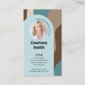 Trendy Blue & Taupe Groovy Retro Logo Foto Visitenkarte (Vorderseite)