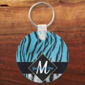 Trendy Blue Tiger Skin & Monogram Keyring Schlüsselanhänger (Vorderseite)