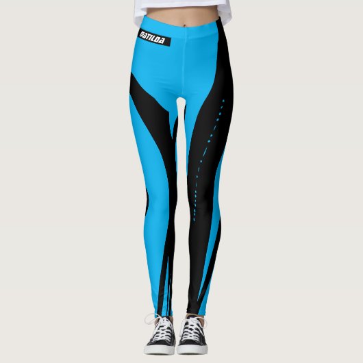 Trendy Blue und Black Workout Leggings (Vorderseite)