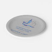 Trendy Blue und Gray Cross Dove Bestätigung Pappteller (Schrägansicht)
