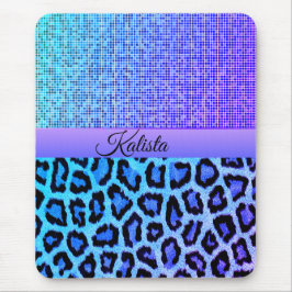 Trendy Blue und Lila Leopard Mousepad