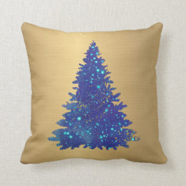 Trendy Blue Watercolor Glitzer Tree Weihnachten Kissen