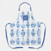 Trendy Blue White Chinoiserie Ginger Jars Monogram Schürze (Vorderseite)