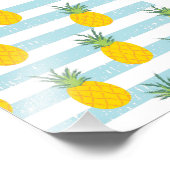 Trendy Blue White Stripes Ananas Muster Fotodruck (Ecke)