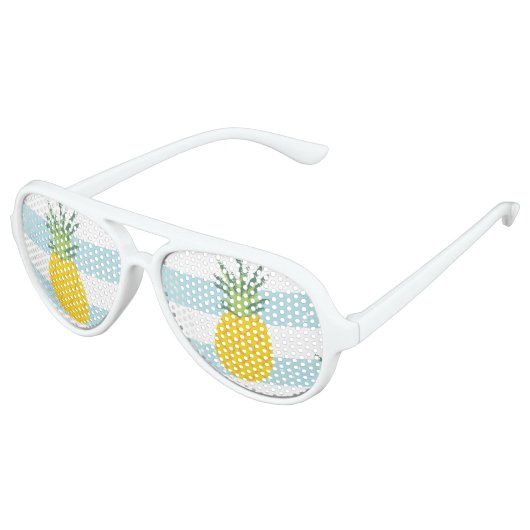 Trendy Blue White Stripes Ananas Muster Partybrille (Schrägansicht)