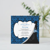 Trendy Bluet Damask Brautparty Einladung (Stehend Vorderseite)