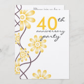 Trendy Blume 40. Hochzeitstag Party Einladung (Vorne/Hinten)
