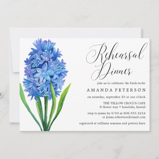 Trendy Blume Blue Hydrangea Probe Dinner Einladung (Vorderseite)