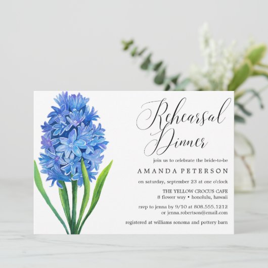 Trendy Blume Blue Hydrangea Probe Dinner Einladung (Stehend Vorderseite)