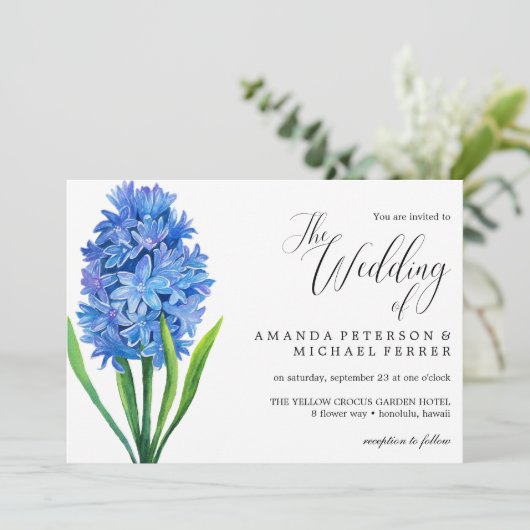 Trendy Blume Blue Hydrangea rustikale Hochzeit Einladung (Stehend Vorderseite)