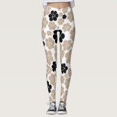 Trendy Blume Muster in Taupe, Black und White Leggings (Vorderseite)