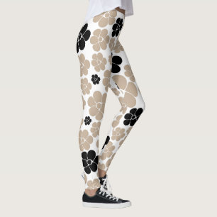 Trendy Blume Muster in Taupe, Black und White Leggings