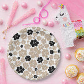 Trendy Blume Muster in Taupe, Black und White Pappteller (Party)