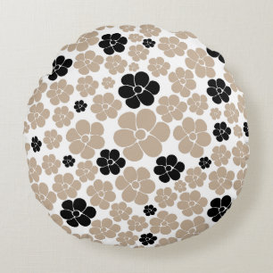Trendy Blume Muster in Taupe, Black und White Rundes Kissen