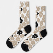 Trendy Blume Muster in Taupe, Black und White Socken (Linkes Detail)