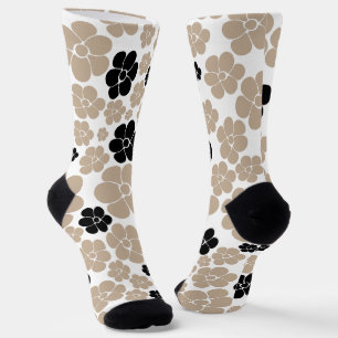 Trendy Blume Muster in Taupe, Black und White Socken