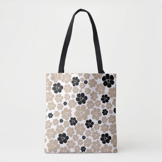 Trendy Blume Muster in Taupe, Black und White Tasche (Vorderseite)