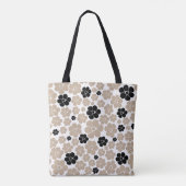 Trendy Blume Muster in Taupe, Black und White Tasche (Rückseite)