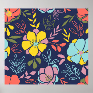 Trendy Blume nahtlos. Kleiner Vintager Flor Poster