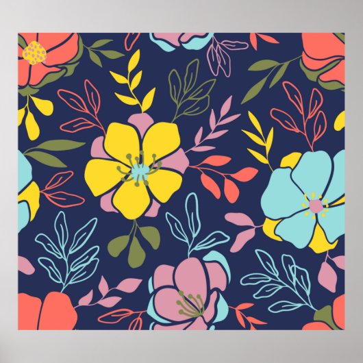 Trendy Blume nahtlos. Kleiner Vintager Flor Poster (Vorne)