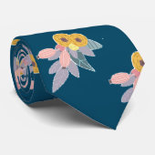 Trendy Blumenmuster auf marineblau Krawatte (Gerollt)