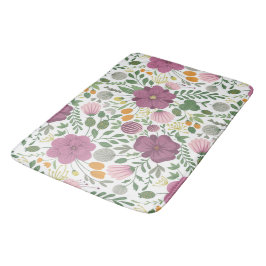 Trendy Blumenmuster Rosa Lila Grünanlage Badematte