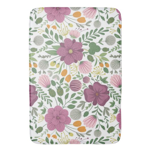 Trendy Blumenmuster Rosa Lila Grünanlage Badematte (Vorderseite Vertikal)