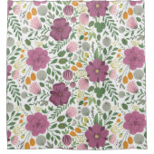 Trendy Blumenmuster Rosa Lila Grünanlage Duschvorhang (Vorderseite)