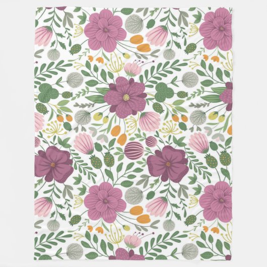 Trendy Blumenmuster Rosa Lila Grünanlage Fleecedecke (Vorderseite)