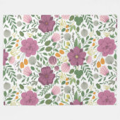 Trendy Blumenmuster Rosa Lila Grünanlage Fleecedecke (Vorderseite (Horizontal))