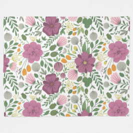 Trendy Blumenmuster Rosa Lila Grünanlage Fleecedecke