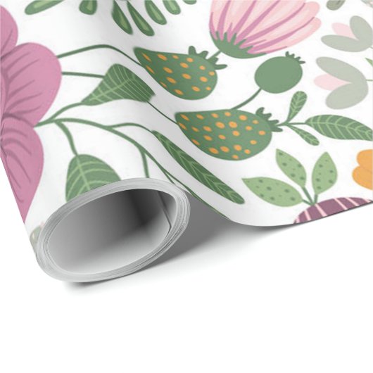 Trendy Blumenmuster Rosa Lila Grünanlage Geschenkpapier (Rolleneckpunkt)