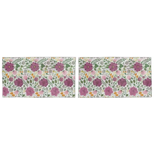 Trendy Blumenmuster Rosa Lila Grünanlage Kissenbezug (Vorderseite-Set)