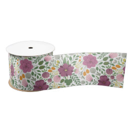 Trendy Blumenmuster Rosa Lila Grünanlage Satinband