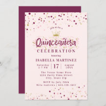 Trendy Blush Burgundy & Gold Confetti Quinceañera